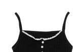 Chuchu Square Punching Lace Ribbed Button Sleeveless