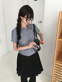 Karen Stripe Short Sleeve Collar Slim Shirt