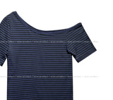 Toe Stripe Unbalance Shoulder Short Sleeve