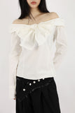Ribbon off cotton blouse