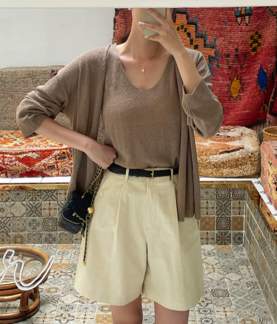 【I AM MARI】Pibelin Pin Tuck Cotton Shorts I AM MARI (アイアムマリ) - ピベリンピンタックコットン