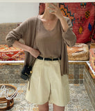 Pibelin Pin Tuck Cotton Shorts
