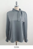 Luan Satin Pintuck Pearl Tie Blouse