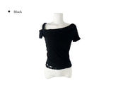 Dis Twist Strap Shoulder Lace Short Sleeve T-shirt