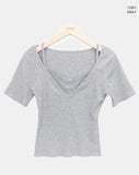 Juhin Lace Button Short Sleeve T-shirt