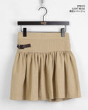 Larit Leather Buckle Corduroy Flare Tiered Golden Mini Skirt