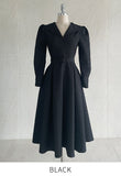 [PREMIUM] Piel Puff Collar Jacquard Long One Piece (Belt Set)