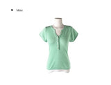 Evin Button V-Neck Knit Short Sleeve T-Shirt