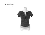 [MADE] Momin Stripe Color Matching Button Layered Slim Short Sleeve T-Shirt