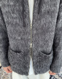 Blanc brush knit hooded zip-up