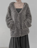 Blanket Pocket V-Neck Fur Cardigan