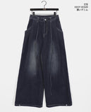 Uta Strap Two Pintuck Wide Denim Pants