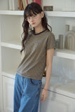 Falling Cat Stripe Crop Short Sleeve Tee