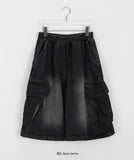 [unisex] Colds Banding Bermuda Big Cargo Denim Pants