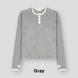 Kinji Waffle Henley Neck Warmer Long Sleeve T-shirt