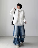 Bin Damage Layered Wide Denim