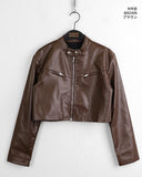Bottle Biker Pocket Cropped Leather Jacket