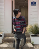 Nora Stripe Henley Neck Short Sleeve Knit