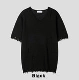Atelie damage V-neck short sleeves knitwear