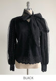 Mael Ribbon Tulle Brushed Lace Blouse
