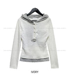 Sob Button Stripe Layered Hood