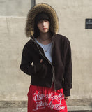 Amor brushed Raccoon Fur Hooded Zip-Up