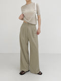 Cooling silhouette two-tuck wide slacks