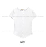 [U-BASIC] Roundy Slim Button Short Sleeve Cardigan