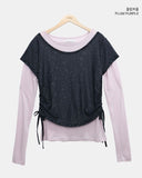 [MADE] Ronen Shirred Short Sleeve Layered Tencel Long Sleeve T-shirt