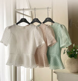 Ravidol See-through Check Puff Blouse