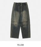 Moshu track line string denim pants