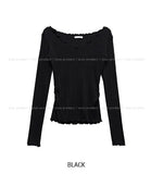 Heroni Ruffle Ribbed Long Sleeve