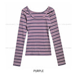 Hamel Ribbed Stripe U-Neck Long Sleeve