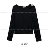 Line Overlock One Shoulder Long Sleeve
