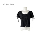 Henry Ribbon Pintuck Shirring Square Short Sleeve Blouse