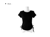 Taron String Side Slit Ribbon Strap Short Sleeve T-Shirt