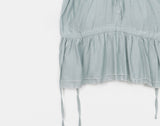 Serine Tiered Ribbon String Wrinkle Short Sleeve Blouse