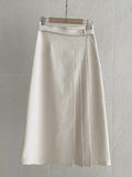 Belden Buckle Unbalance Pleated Long Skirt