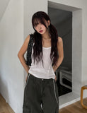 Mute cut side eyelet halter sleeveless
