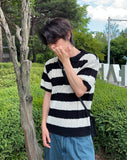 Brin collar striped knit