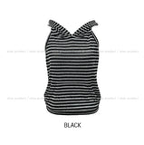 Terry Stripe Backless Halter Hooded Sleeveless