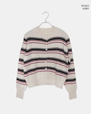 Runley Striped Shibori Round Neck Long Sleeve Cardigan