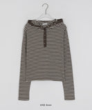 Seliki Stripe Button Hood Long Sleeve Tee