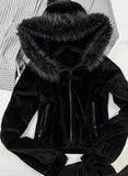 Made Routine Velvet Fur Hood Zip-Up Set