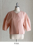 Wavy No Collar Balloon Three Quarter Short Jacket