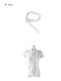 [Corsage scarf set] Vian Flower Shirring Short Sleeve T-shirt