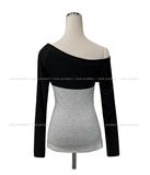 Butterful Lettering Unbalanced Off-Shoulder Long Sleeve