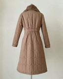 Vero Rabbit Fur Collar Long Padding Coat (Belt Set)