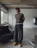 Dove raw fabric balloon wide pants