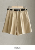 Amy Pintuck Banding Short Cotton Pants (Belt Set)
